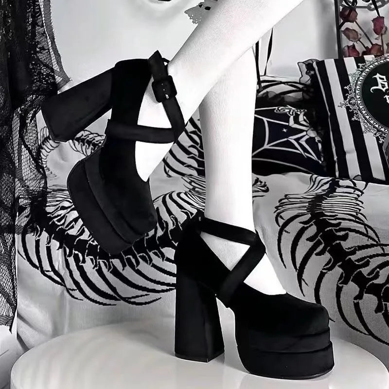 Retro Mary Jane High Heels – Thick Square Heel Women's Pumps Mary Jane Pumps Axl
