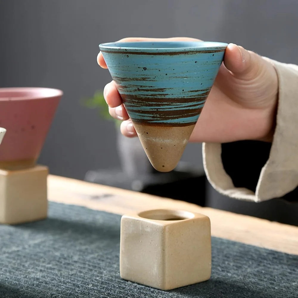 100ml Japanese Ceramic Coffee Mug – Triangular Cone & Square Base Ceramic Coffee Mug Axl
