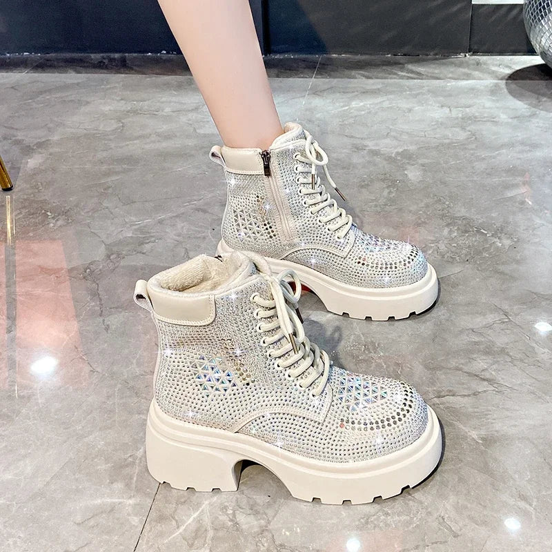 Women's Sequin Diamond Lace-Up Wedge Boots – MCDV Winter Women's Fashion Boots Axl