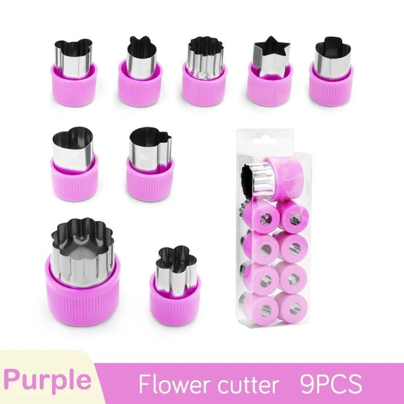 Stainless Steel Flower & Cartoon Cookie Fruit Cutter Mold Set Cookie Cutter Set Axl 9pcs-Purple