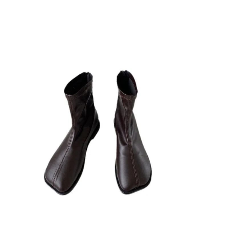 Women's PU Leather Ankle Boots – Square Heel Side Zip Women's Ankle Boots Axl