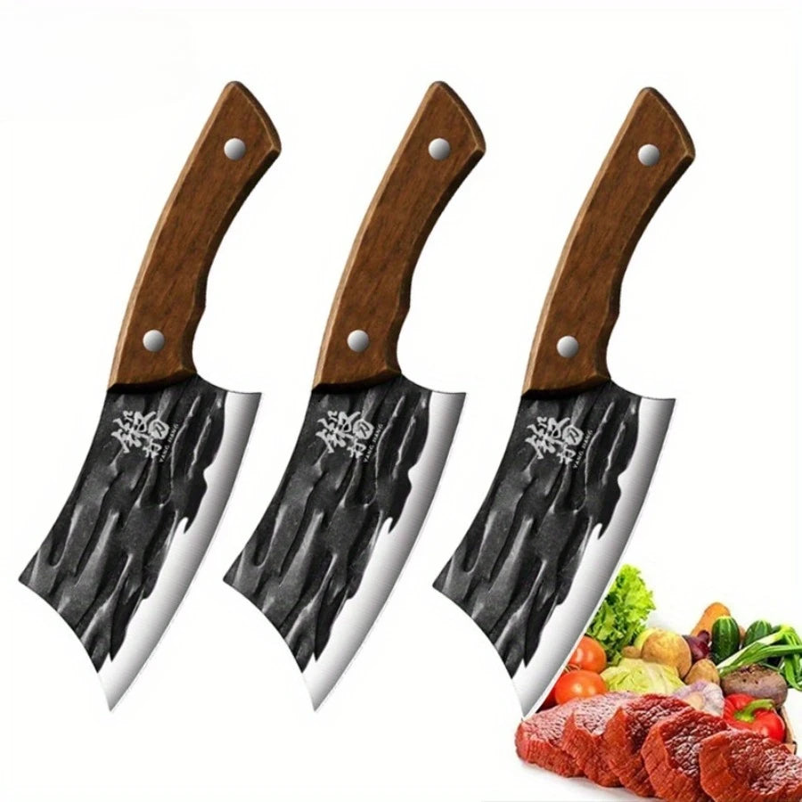 PLYS Meat Cleaver Butcher Knife – Stainless Steel Wood Handle Kitchen Cleaver Knife Axl 3PCS