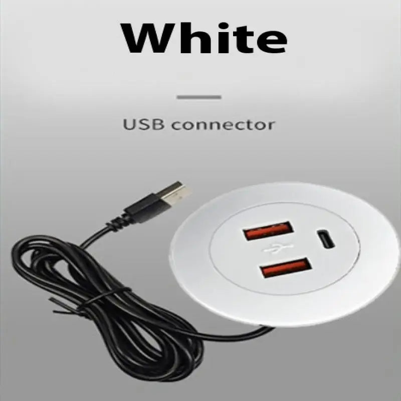 Desk Clamp USB Hub – 3 Outlets, 2 USB-A & Type-C Ports Desktop USB Charging Hub Axl white