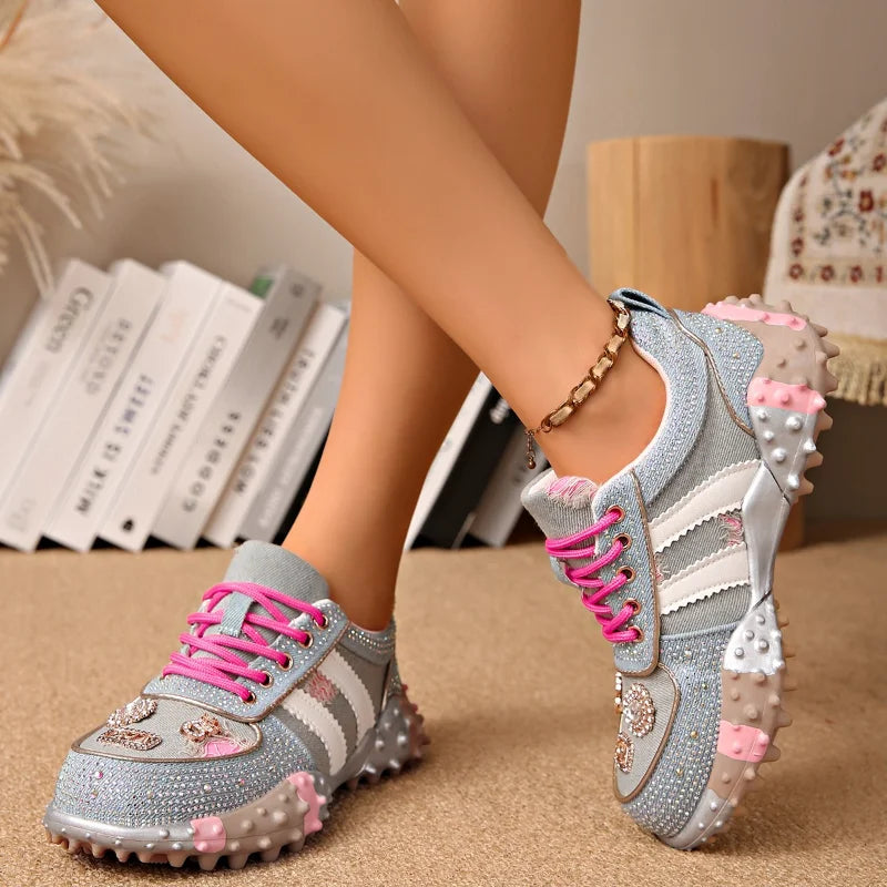 UXST Women's Rhinestone Platform Sneakers – Vulcanized Casual Platform Sneakers Axl