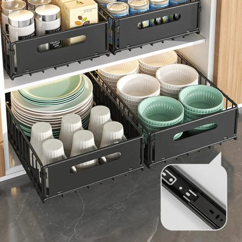 Foldable Under Sink Organizer with Pull-Out Basket | No-Drill Cabinet Storage Organizer Axl