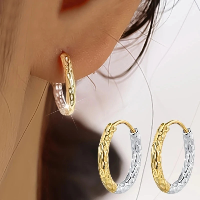 Huitan Two-Tone Hammered Hoop Earrings | Small Circle Hoops Hoop Earrings Axl