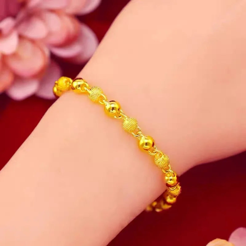 Gold Plated Ball Bead Bracelet – Women's Fashion Chain Jewelry Beaded Bracelet Axl