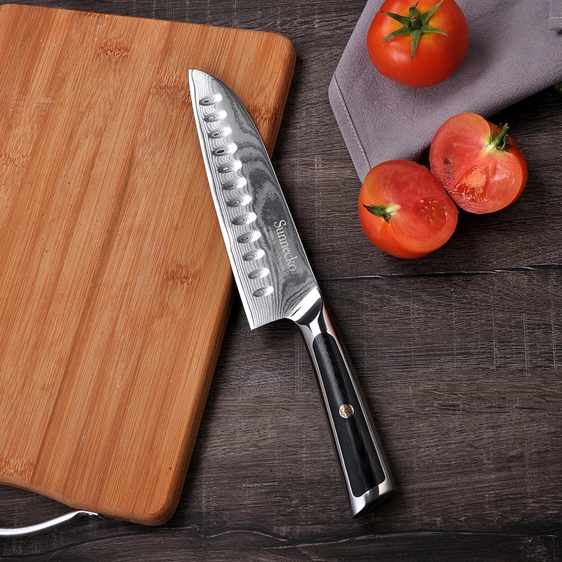 Sunnecko 7" Santoku Knife – 73-Layer VG10 Damascus Steel Santoku Kitchen Knife Axl China Mainland 7 inch