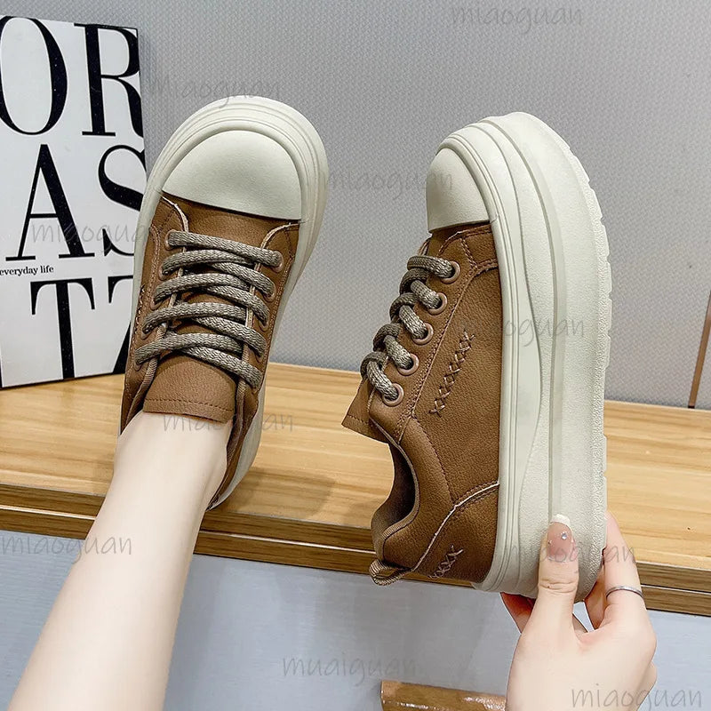 Women's 6CM Platform Chunky Sneakers – Lace-Up Non-Slip Platform Sneakers Axl