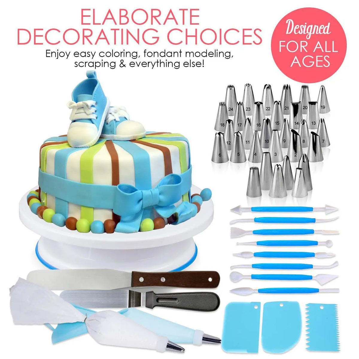 Cake Decorating Kit – Piping Tips, Turntable & Icing Bags Cake Decorating Set Axl