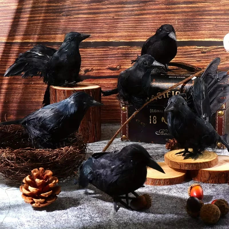 5-Pack Feathered Artificial Black Crows – Halloween Decor Halloween Crow Decor Axl