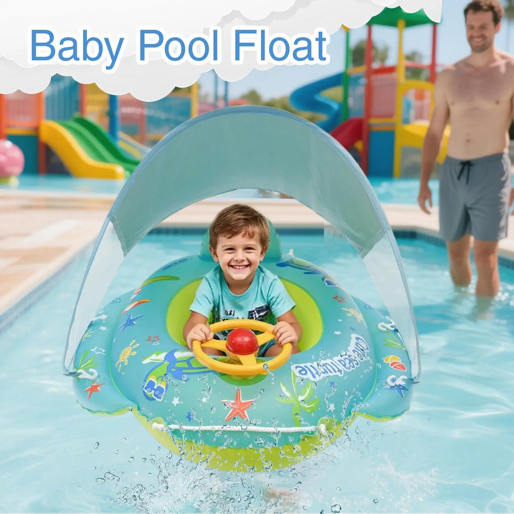 Kids Inflatable Pool Float with Sunshade Canopy | Swim Seat Ring Inflatable Pool Float Axl
