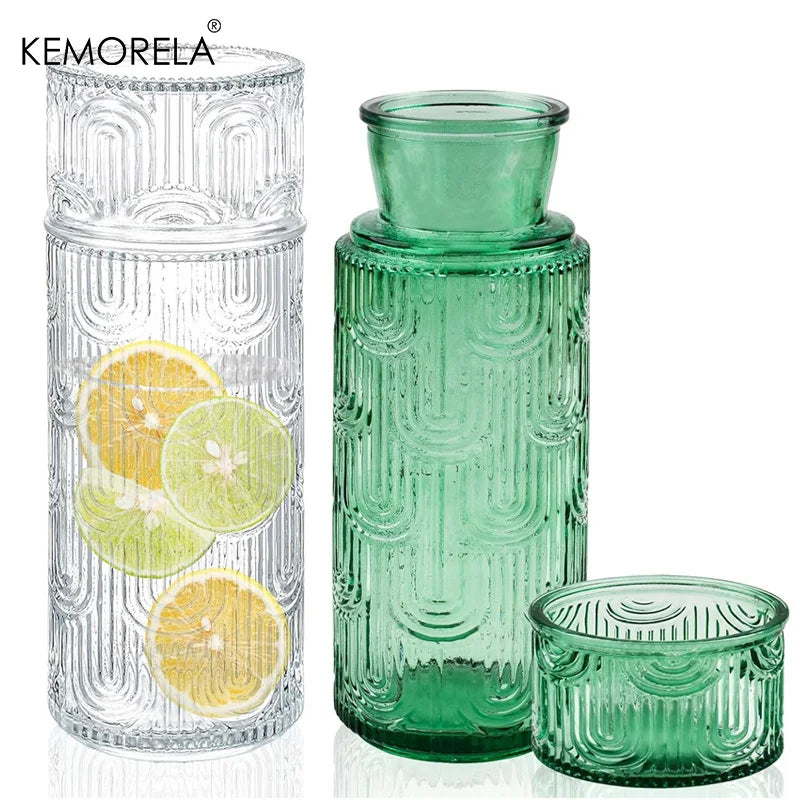 Vintage Glass Pitcher Set with Tumbler & Lid – Bedside Carafe Glass Pitcher Set Axl