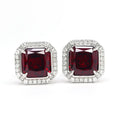 Huitan Red Cubic Zirconia Square Stud Earrings | Silver Tone Stud Earrings Axl E2623