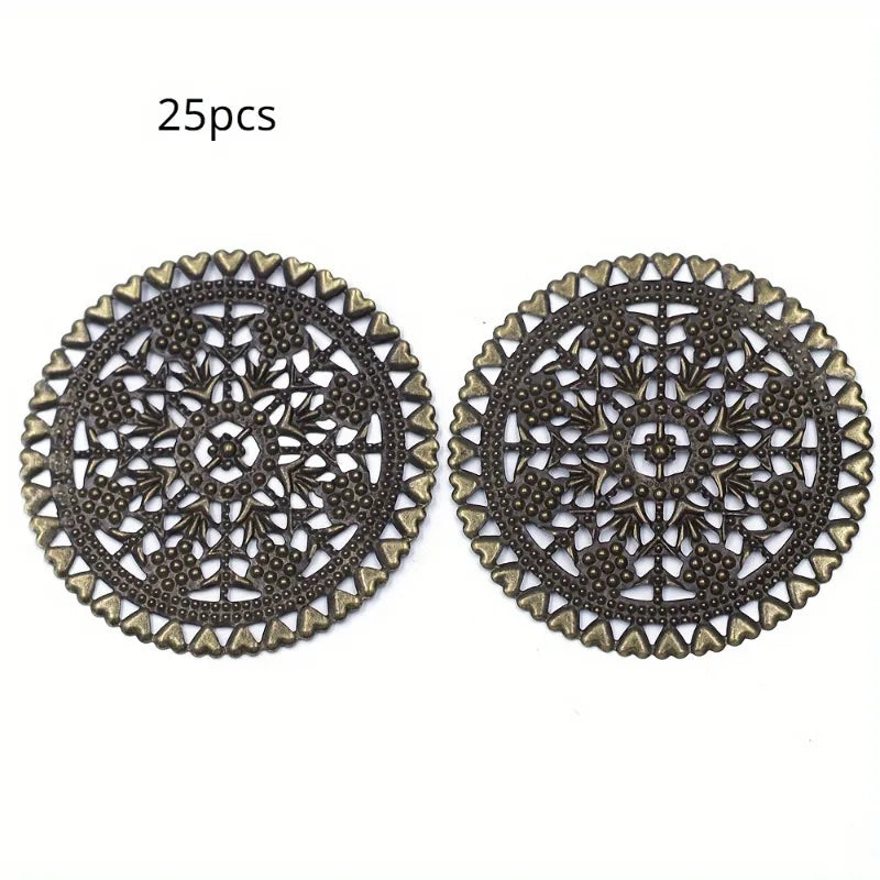 25 Pcs Vintage Bronze Heart Filigree Wraps 60mm | DIY Jewelry Jewelry Filigree Wraps Axl Bronze Color