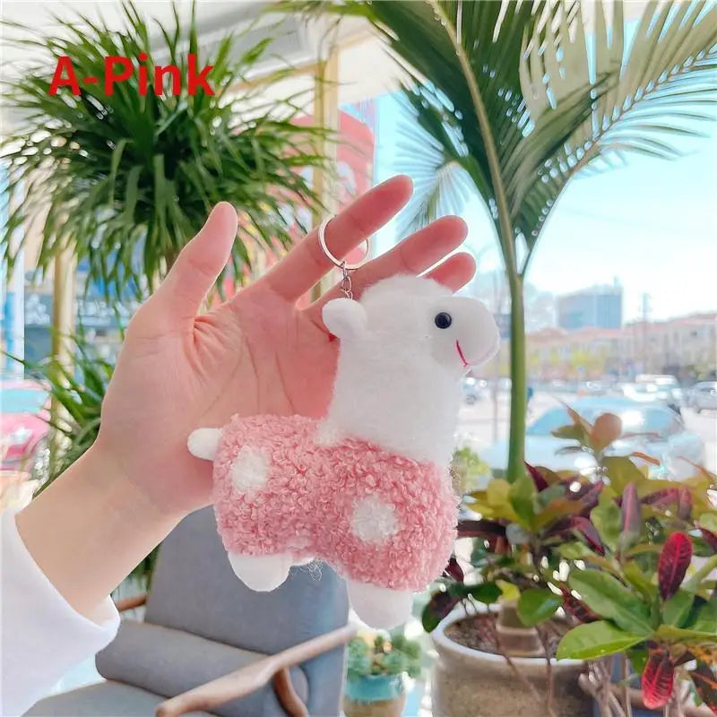Soft Plush Alpaca Keychain – Cute Stuffed Animal Bag Charm Plush Keychain Charm Axl pink-a