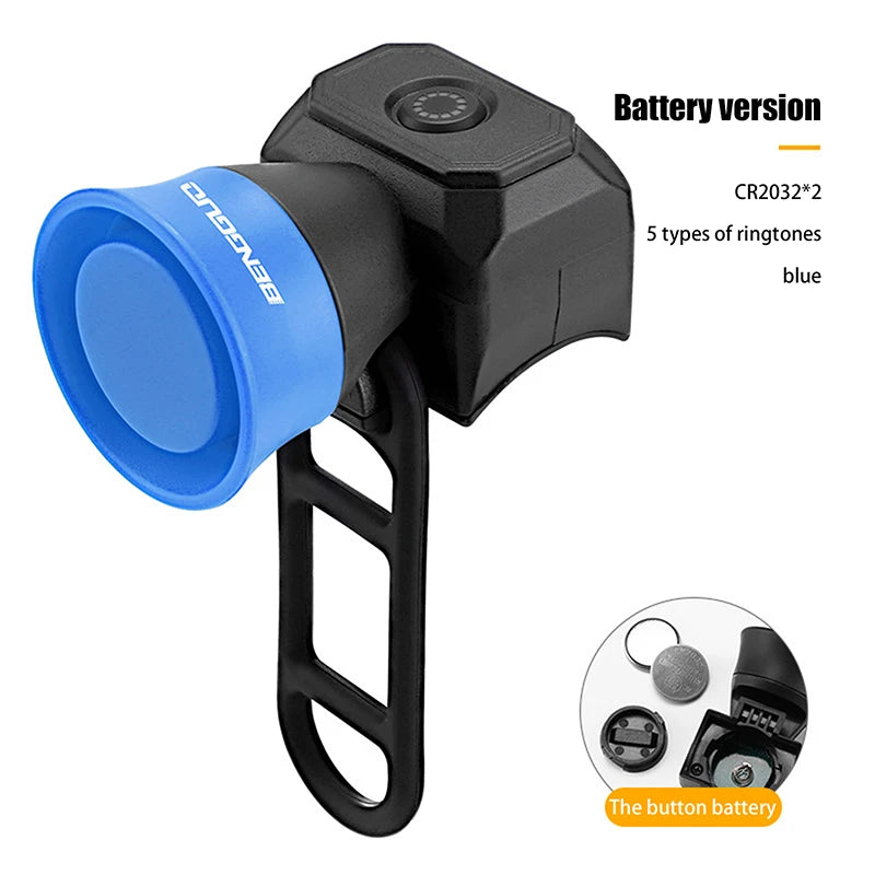 USB Rechargeable Electric Bike Bell – 120dB Waterproof Horn Electric Bike Bell Axl Battery Model Blue