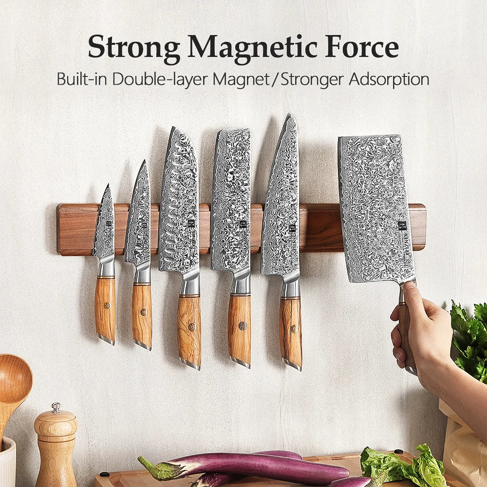 XINZUO 50cm Magnetic Knife Strip – Walnut Wood Wall Mount Magnetic Knife Strip Axl