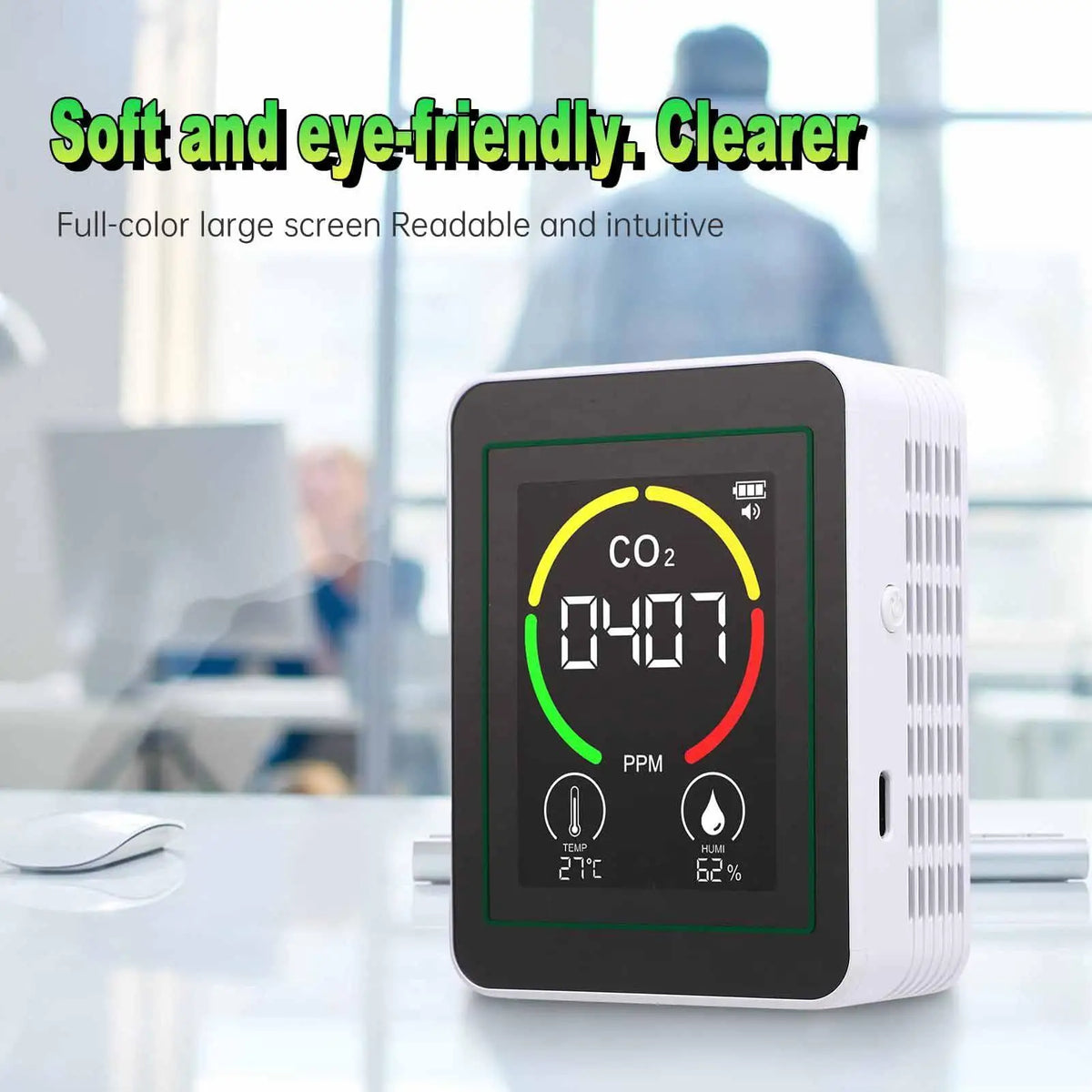 3-in-1 CO2 Air Quality Monitor – Humidity & Temperature Air Quality Monitor Axl