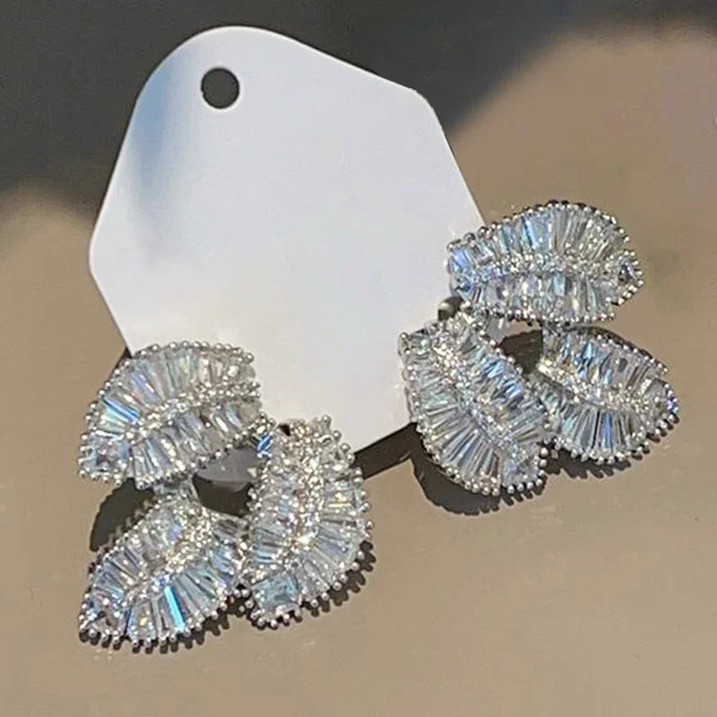 Huitan Leaf Drop Earrings – Cubic Zirconia Fashion Jewelry Drop Earrings Axl