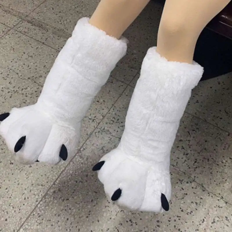 Lorilury Bear Paw Plush Slippers – Warm Winter Indoor Shoes Plush Indoor Slippers Axl Long white 36 China Mainland
