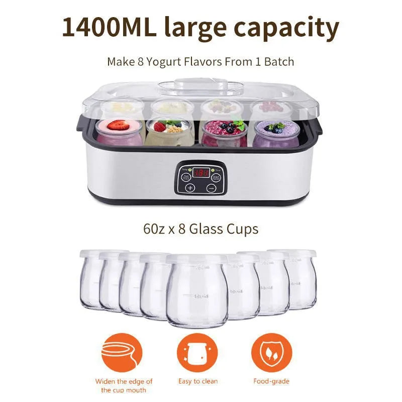 BALASHOV Automatic Yogurt Maker – 8-Jar Ice Cream & Pudding Yogurt Maker Axl