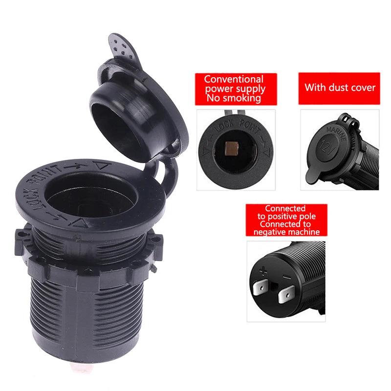 12V-24V Waterproof Cigarette Lighter Socket for Car, Boat & Bike Car Power Socket Axl