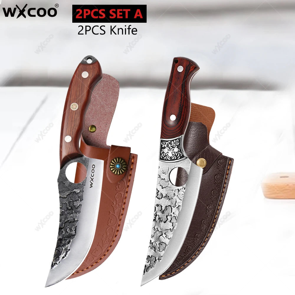 WXCOO Forged Stainless Steel Chef Knife Set with Cover Kitchen Knife Set Axl 2PCS SET A