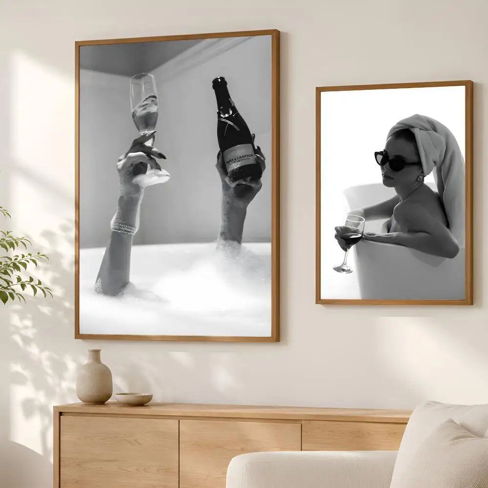 Woman Drinking Wine in Bathtub Poster – Self-Stick Wall Art Wall Art Poster Axl