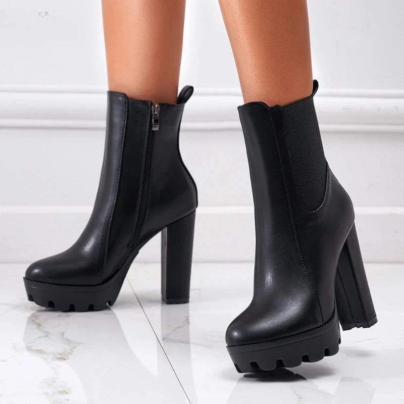 Women's Platform Ankle Boots – 12cm High Heel Slip-On Platform Ankle Boots Axl