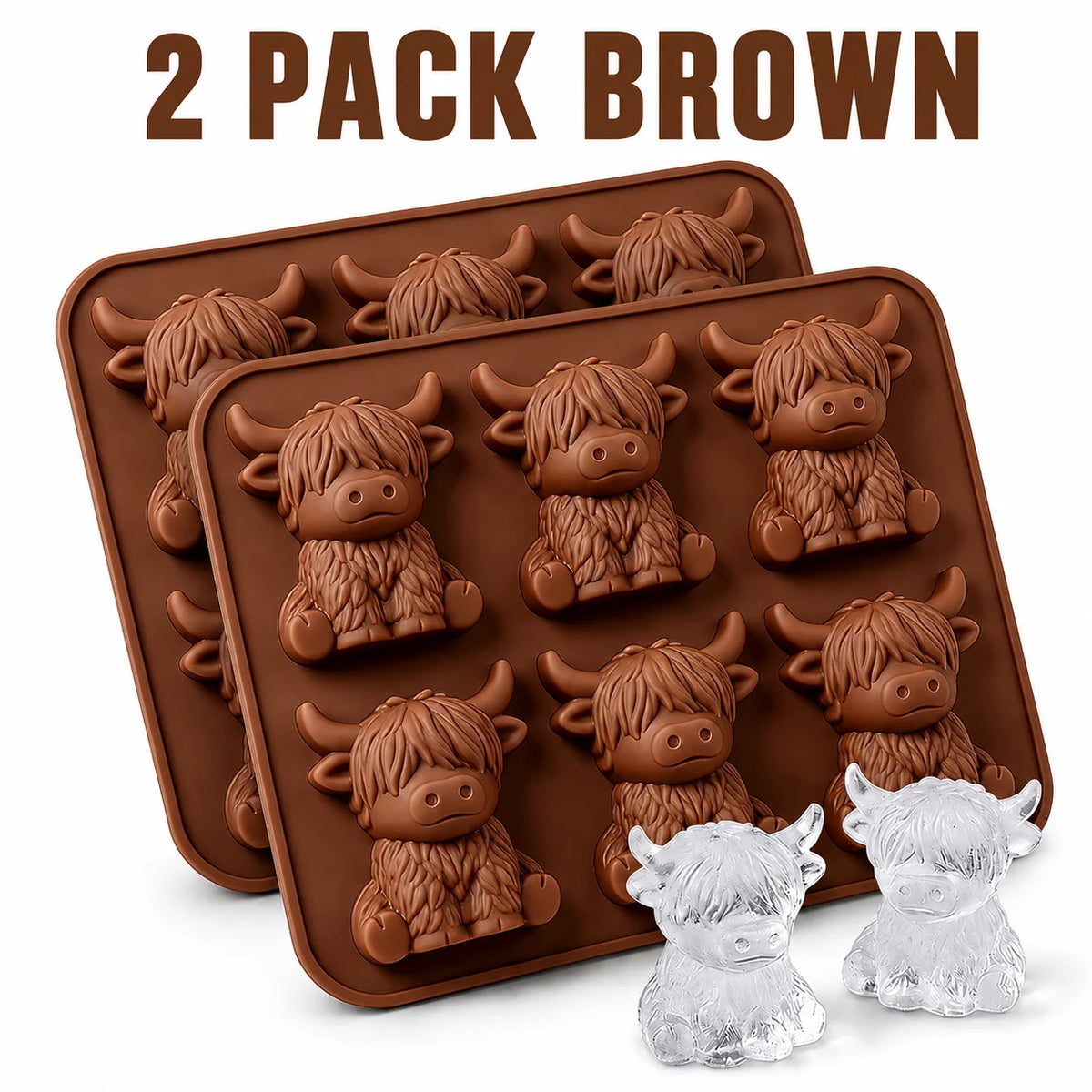 3D Highland Cow Silicone Ice Cube Tray – Yak Mold for Drinks Silicone Ice Cube Tray Axl 2 PACK Brown