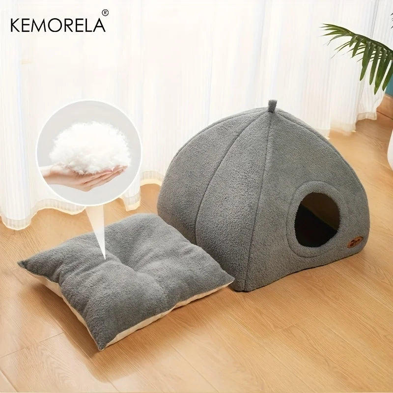 KEMORELA 2-in-1 Cat House Tent Bed – Washable Cushion Cat House Bed Axl