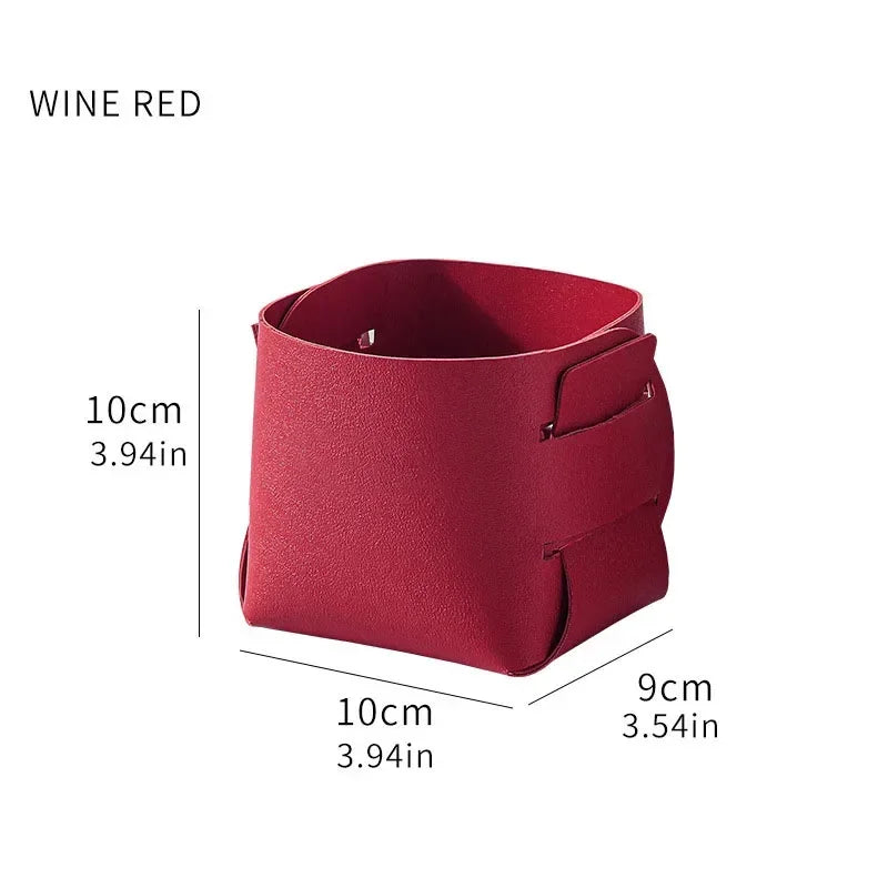 Nordic PU Leather Collapsible Desktop Storage Box – Pen & Makeup Desktop Storage Box Axl Red
