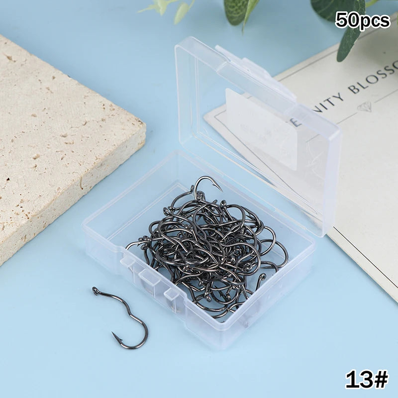 50-Pack Auto-Flip Crank Fishing Hooks | Sizes 5#–14# Steel Fishing Hooks Axl A9