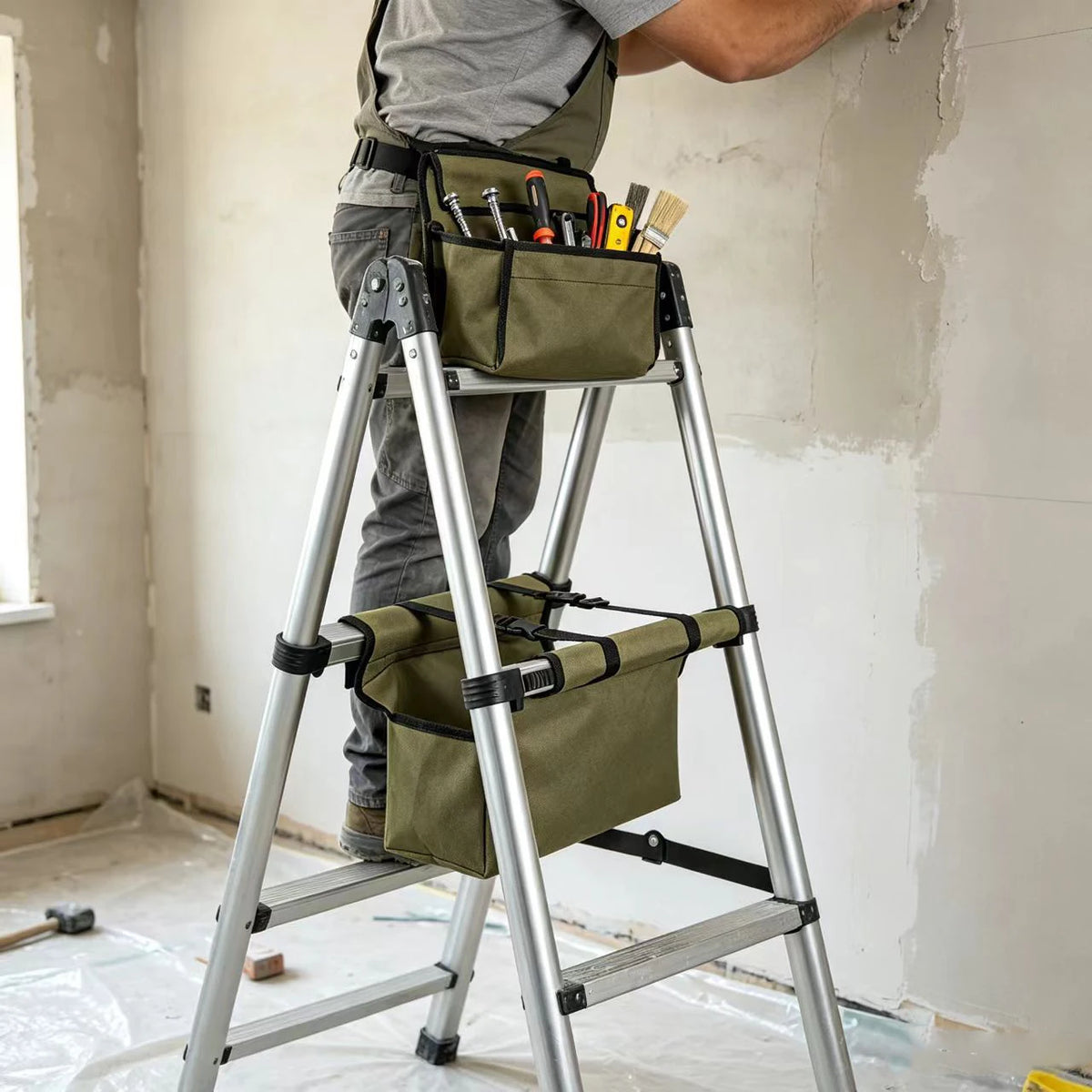 Canvas Ladder Tool Bag – Large Capacity A-Frame Organizer Ladder Tool Bag Axl