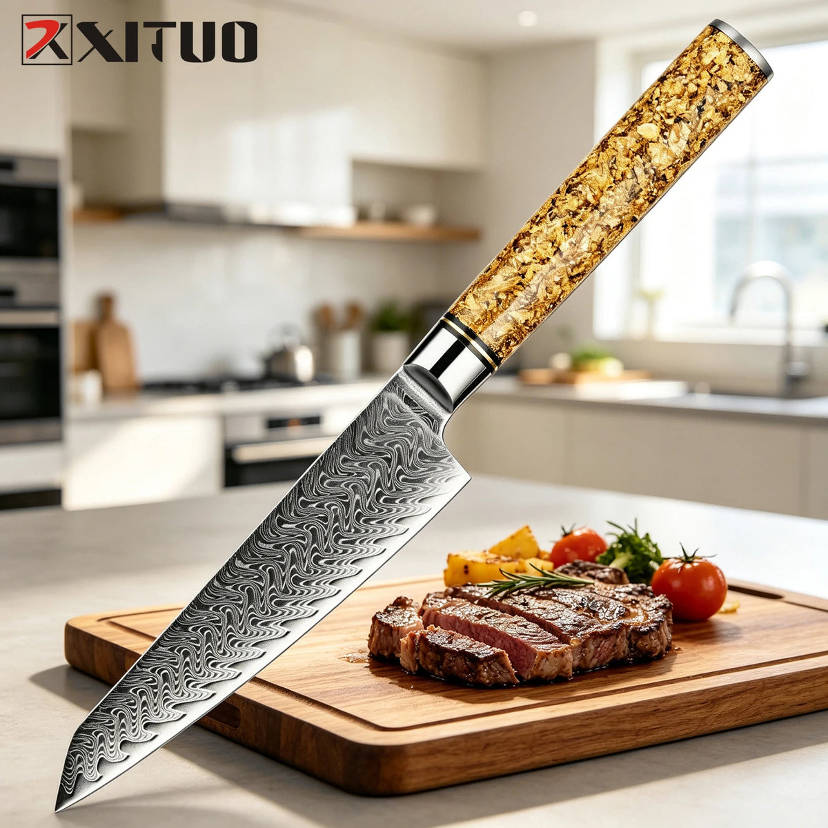 XITUO 5" Damascus Paring Knife – VG10 Steel Gold Leaf Handle Damascus Paring Knife Axl Utility Knife