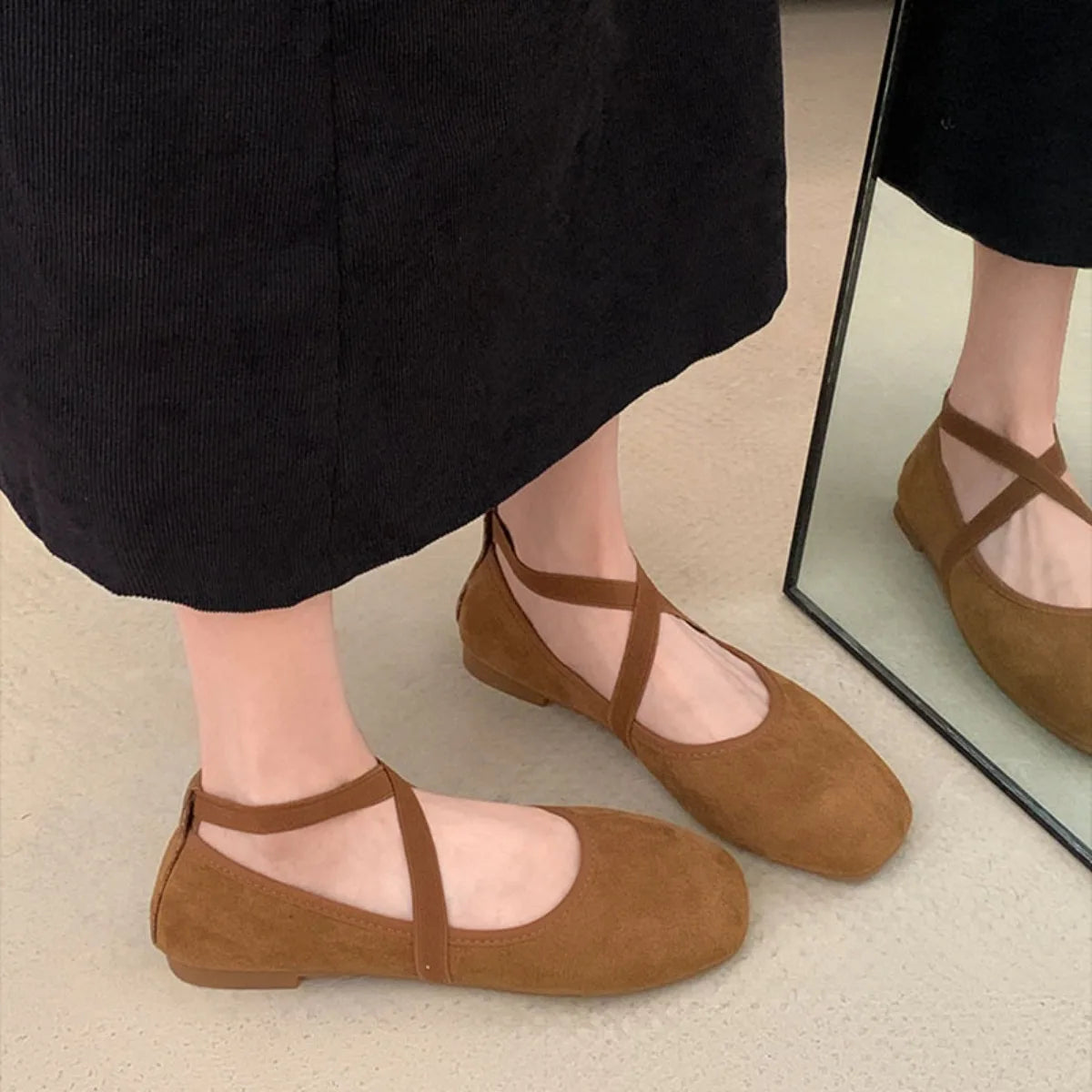 Women's Retro Mary Jane Flats – Square Toe Ballet Loafers Women's Flat Shoes Axl