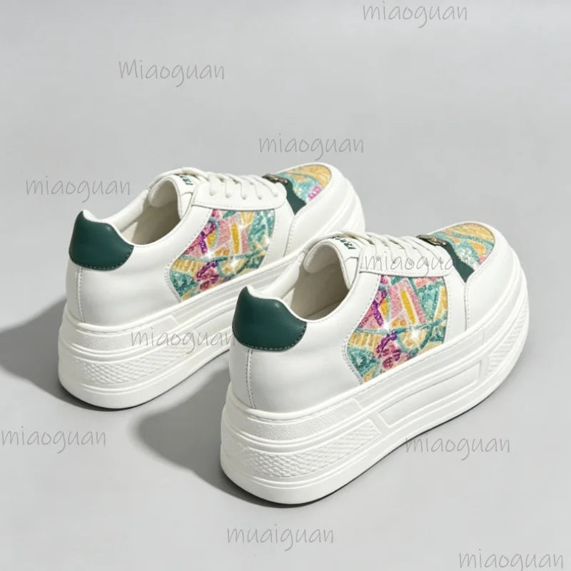 Women's Crystal Chunky Platform Sneakers – Thick Sole Lace-Up Platform Sneakers Axl