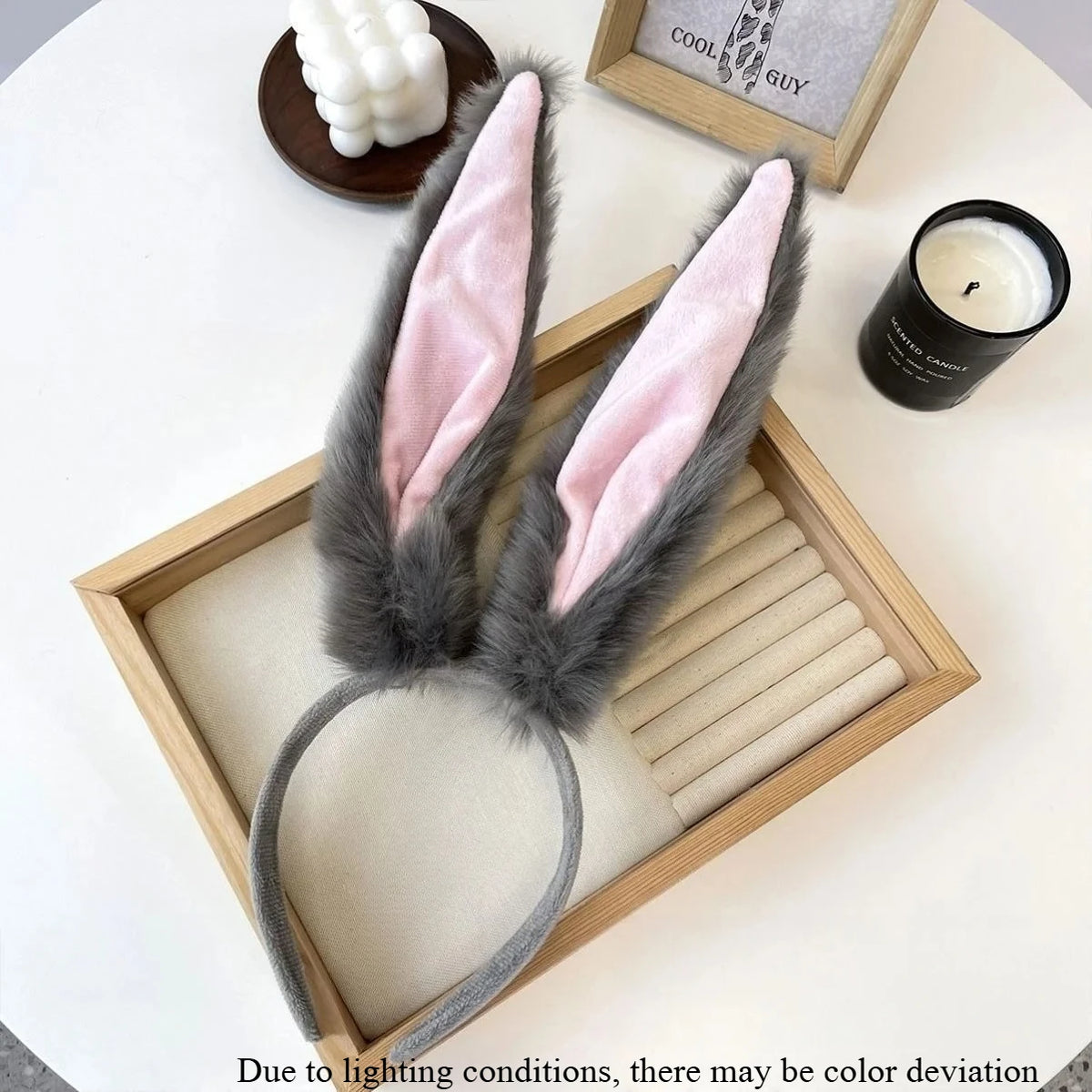 Plush Rabbit Ear Headband – Grey & Pink Cosplay Hair Hoop Cosplay Headband Axl grey-1pcs