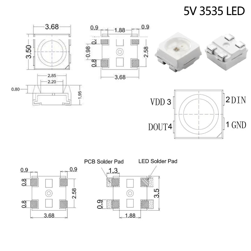 WS2812B 5V Addressable RGB LED SMD Chips – Full Color Pixel Addressable LED Chip Axl 5V 3535 LED 100Pcs