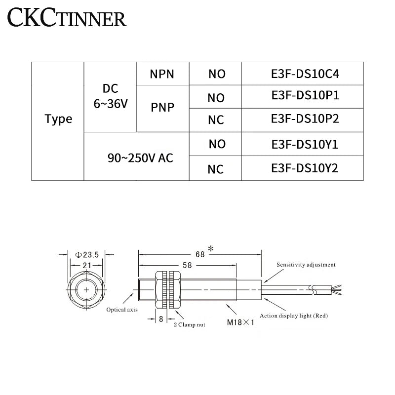 E3F-DS10 Photoelectric Proximity Sensor Switch NPN PNP 10cm Photoelectric Sensor Axl