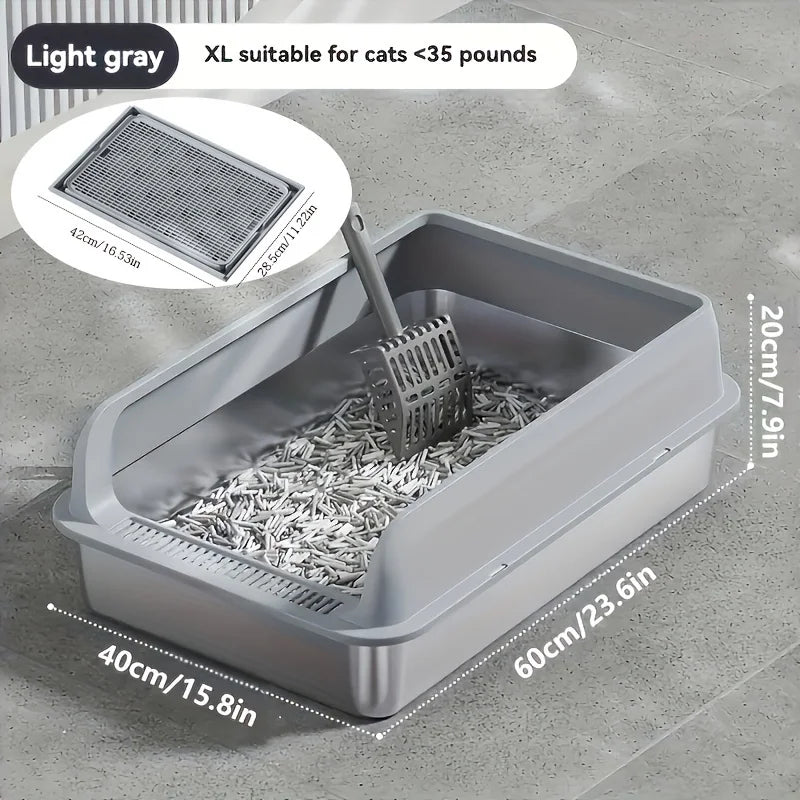 KEMORELA XL Stainless Steel Cat Litter Box with Lid | Enclosed Cat Litter Box Axl