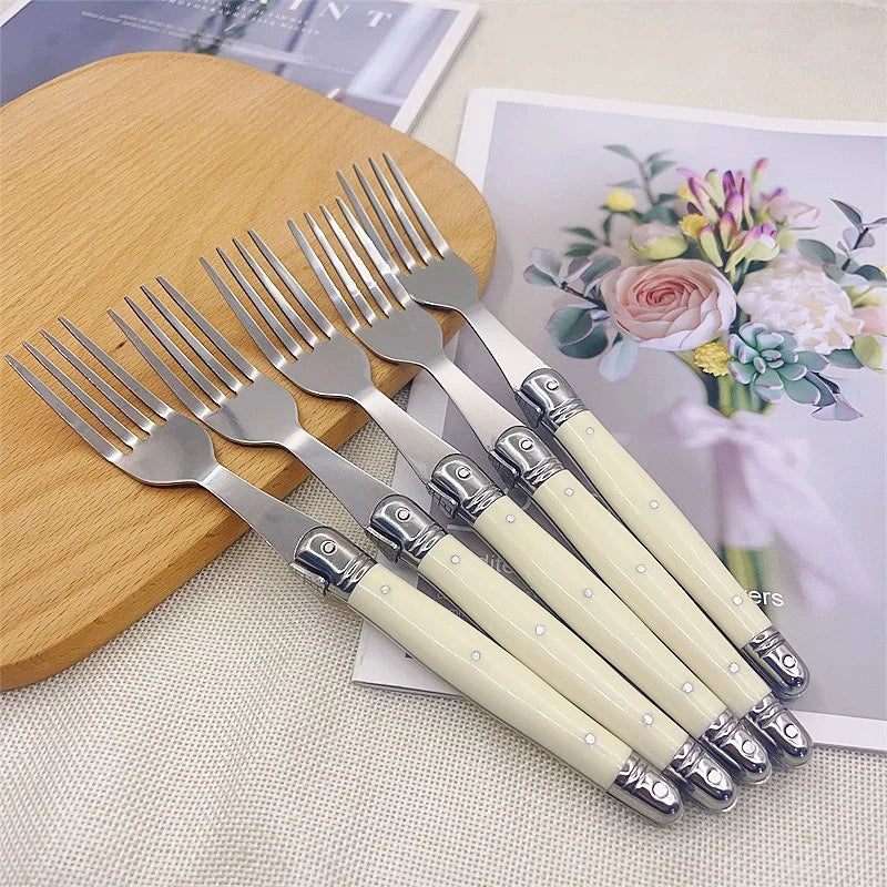 Laguiole Ivory White Stainless Steel Cutlery Set 4/6/24 Pcs Flatware Cutlery Set Axl