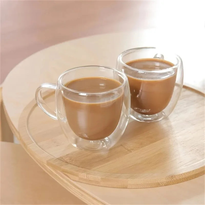 KEMORELA 250ml Double-Wall Borosilicate Glass Coffee Mugs Set Glass Coffee Mug Set Axl