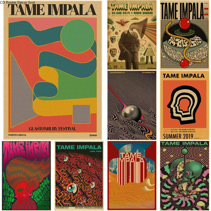 Tame Impala Psychedelic Vintage Poster – Kraft Paper Rock Wall Art Decorative Poster Axl