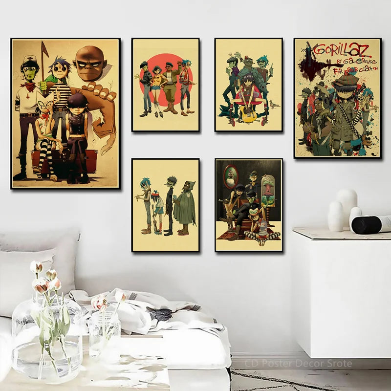 Gorillaz Demon Days Retro Kraft Paper Music Poster | Wall Art Music Wall Poster Axl
