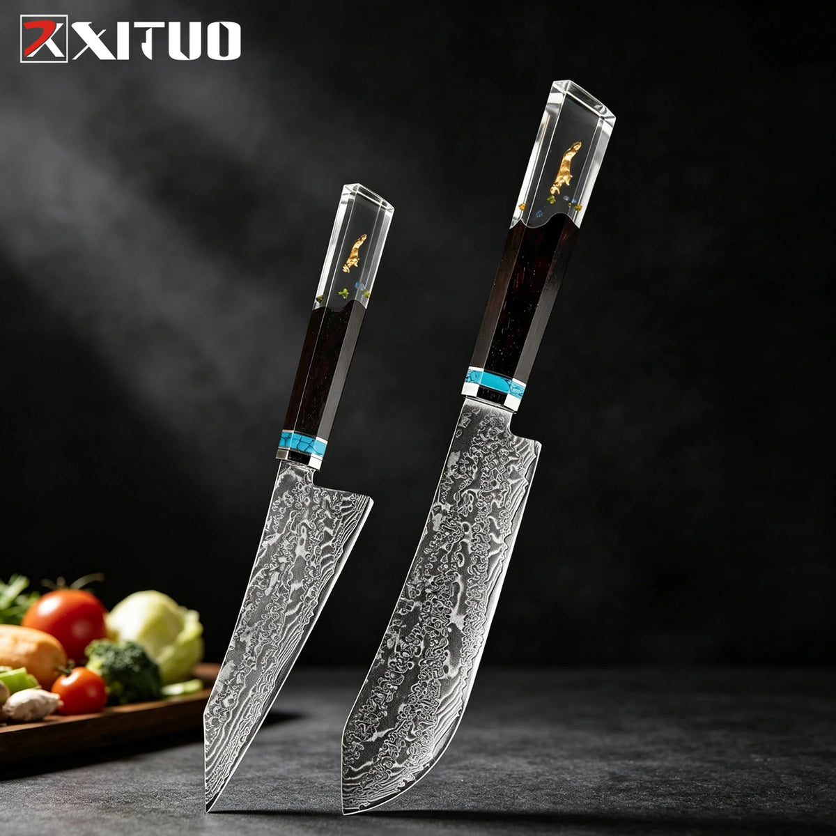 XITUO 8-Pc Damascus Steel Chef Knife Set | Resin Handle Chef Knife Set Axl 3PCS Knife D