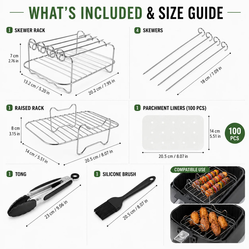 Dual Air Fryer Multi-Layer Rack with Skewers & Baking Paper Air Fryer Rack Set Axl