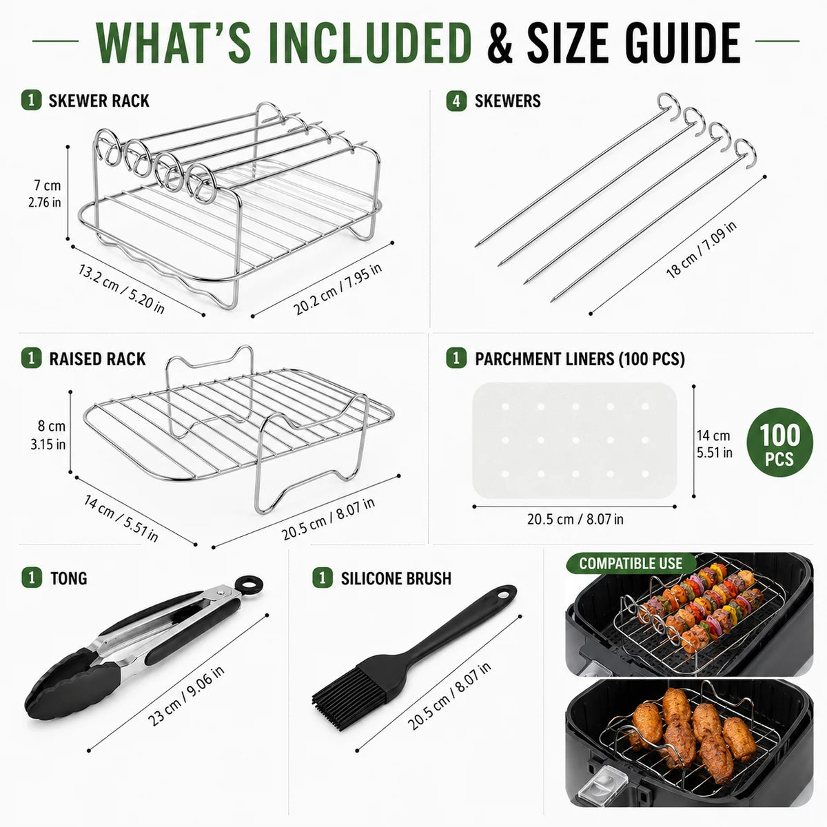 Dual Air Fryer Multi-Layer Rack with Skewers & Baking Paper Air Fryer Rack Set Axl