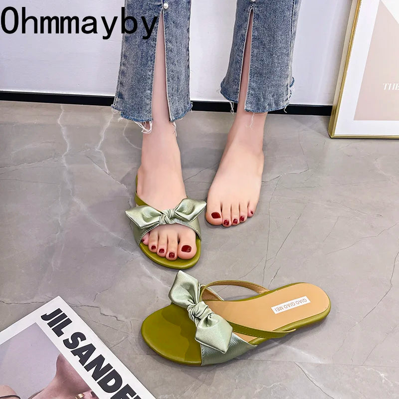 Women's Butterfly-Knot Flat Slides – Summer Open-Toe Slippers Flat Slide Slippers Axl